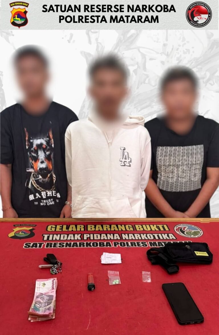 Tiga Pengedar Narkoba Ditangkap di Mataram, Polisi Sita Sabu dan Ekstasi