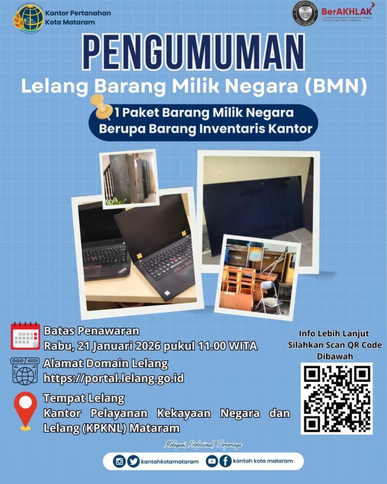 BPN Kota Mataram Gelar Lelang BMN, Ini Jadwal dan Mekanismenya