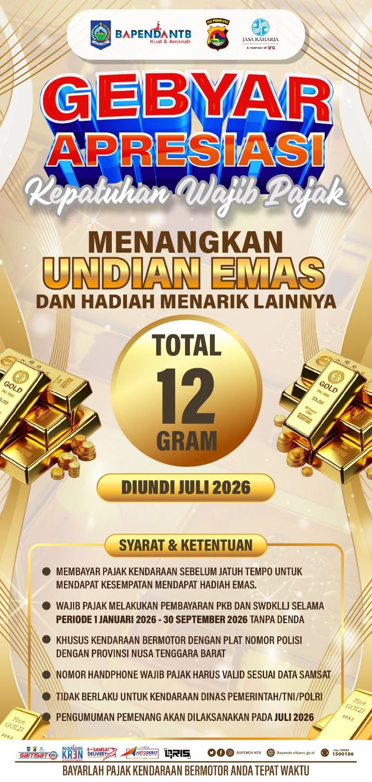 Pemprov NTB Siapkan Undian Emas 12 Gram untuk Wajib Pajak Taat